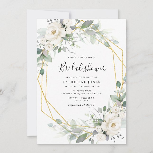 Invitation cadre fleuri verdure douche nuptiale (Devant)