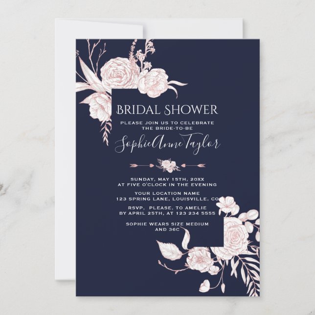 Invitation Cadre Fleurs Blanches Or Rose Mariage (Devant)