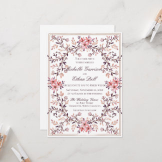 Invitation Cadre floral aquarelle romantique - Couleurs d'aut