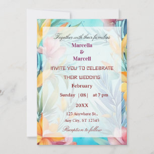 Invitation Cadre floral aquarelle sarcelle douce