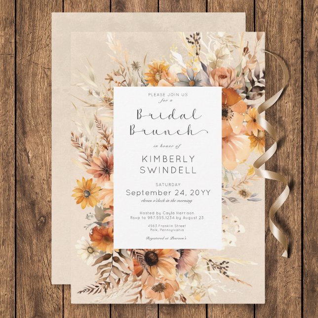 Invitation Cadre floral automnal bohème rustique pour brunch  (Rustic Boho Fall Floral Frame Bridal Brunch Invitation)