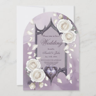 Invitation Cadre floral avec coeur et roses blanches