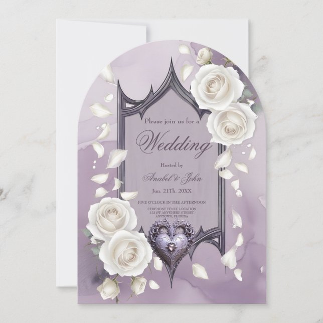 Invitation Cadre floral avec coeur et roses blanches (Devant)