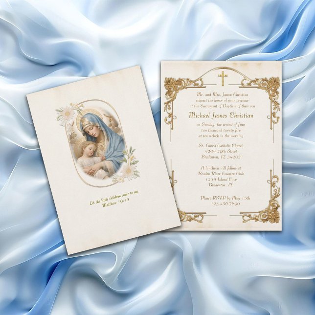 Invitation Cadre floral Baptême catholique Béni Mère Jésus (Créateur téléchargé)