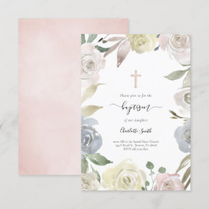 Invitation cadre floral Baptême petite fille
