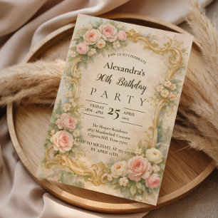 Invitation Cadre Floral Baroque Élégant 90e Anniversaire