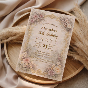 Invitation Cadre Floral Baroque Rose Poussiéreux 90e Annivers