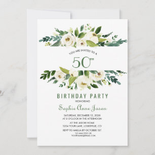 Invitation Cadre floral blanc aquarelle 50e anniversaire