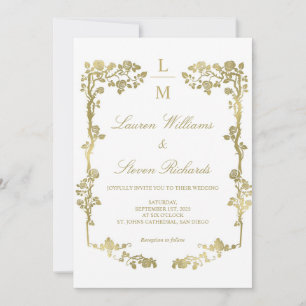 Invitation Cadre Floral Blanc Et Or Personnalisé Mariage Roya