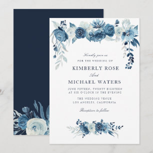 Invitation cadre floral bleu clair lune mariage