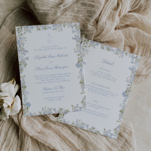Invitation Cadre floral bleu doux romantique tout en un Maria