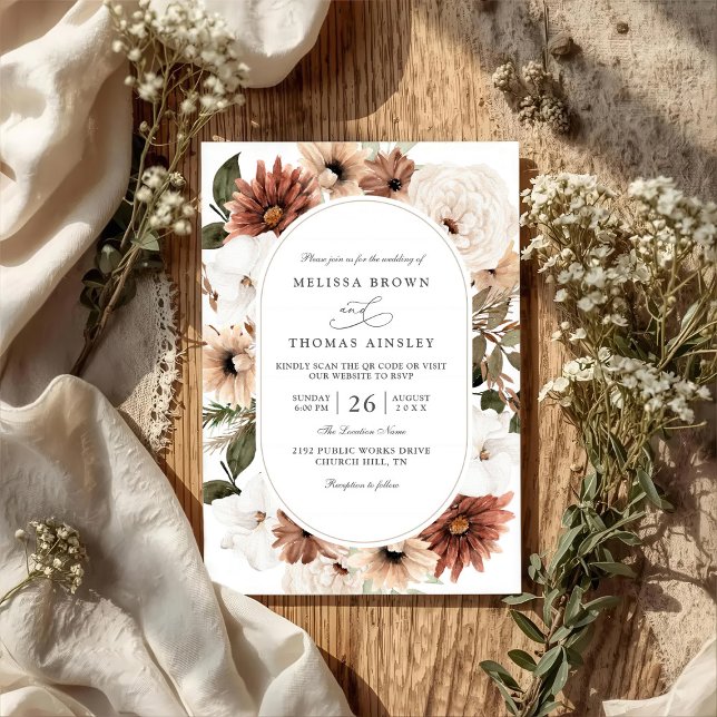 Invitation Cadre Floral Boho Acrylique Élégant Mariage Code Q (Créateur téléchargé)