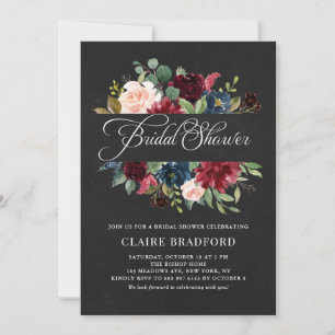 Invitation Cadre floral bordeaux sur tableau noir pour Baby S