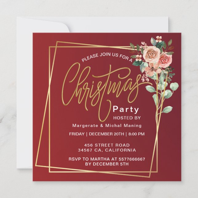 Invitation Cadre floral classique Noël rouge (Devant)