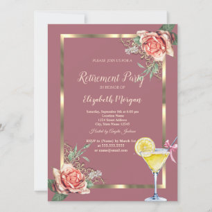 Invitation Cadre floral cocktail citron fleurs roses retraite