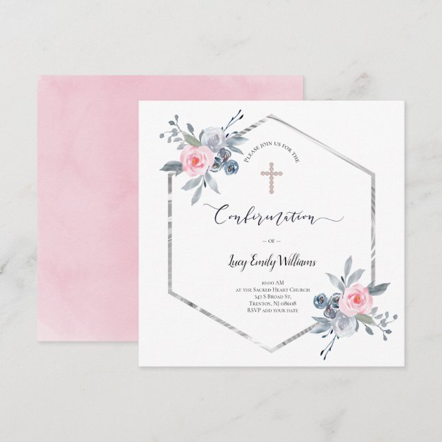 Invitation Cadre floral de confirmation (Devant / Derrière)