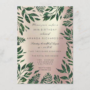 Invitation Cadre floral de feuilles de rose en or pailleté ve