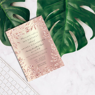Invitation Cadre floral de feuilles pailletées or rose perlé
