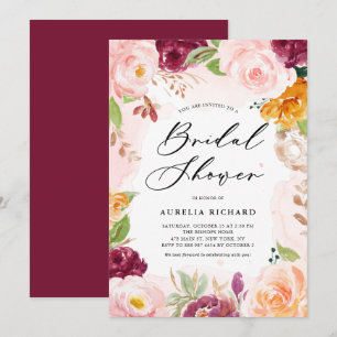 Invitation Cadre floral de mariage bohème aquarelle automne p