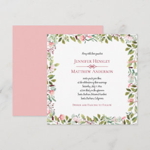 Invitation Cadre floral de pivoines roses et d'eucalyptus