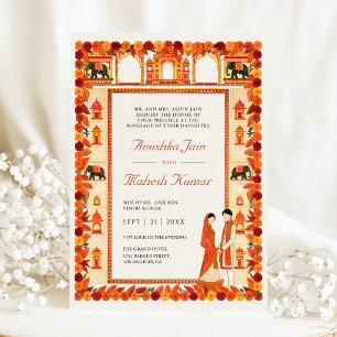 Invitation Cadre floral de souci orange pour mariage indien c