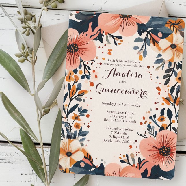 Invitation Cadre floral doux Quinceañera CUSTOM (Soft Muted Floral Frame Quinceañera CUSTOM Invitation
)