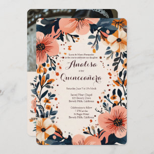 Invitation Cadre floral doux Quinceañera Photo personnalisée