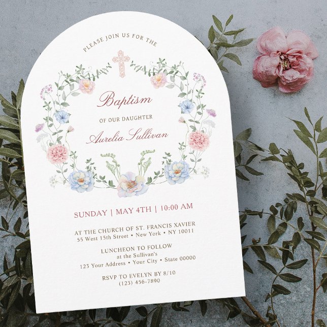 Invitation Cadre floral élégant Baptême (Créateur téléchargé)