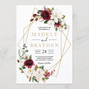 Invitation Cadre floral élégant de magnolia en verdure burgun
