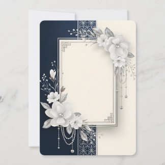 Invitation Cadre floral élégant en magnolia blanc avec perles