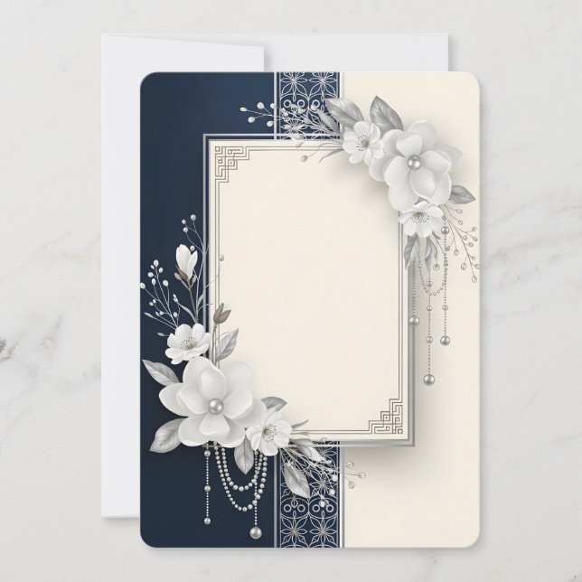 Invitation Cadre floral élégant en magnolia blanc avec perles (Devant)