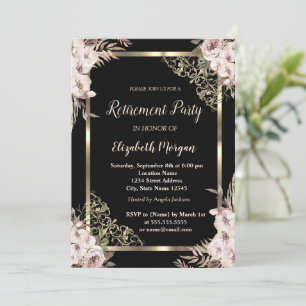 Invitation Cadre floral élégant en or Fleurs bohèmes Retraite