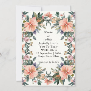 Invitation Cadre Floral Élégant et Orné pour Mariage