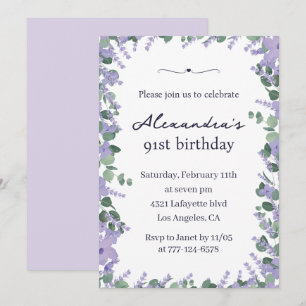 Invitation Cadre floral élégant lavande violet 91e anniversai