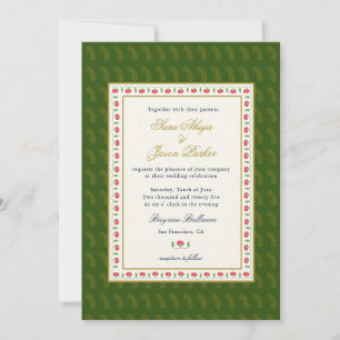 Invitation Cadre Floral Ethnique mariage Indien Vert