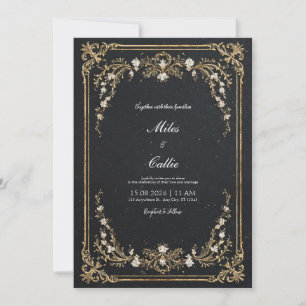Invitation Cadre Floral Grand Or Luxueux Mariage Noir Tie
