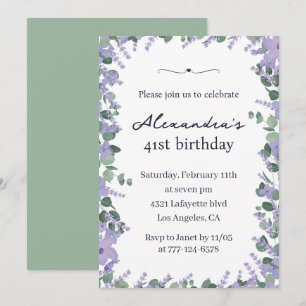 Invitation Cadre floral lavande élégant 41e anniversaire