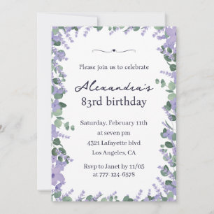 Invitation Cadre floral lavande élégant 83e anniversaire