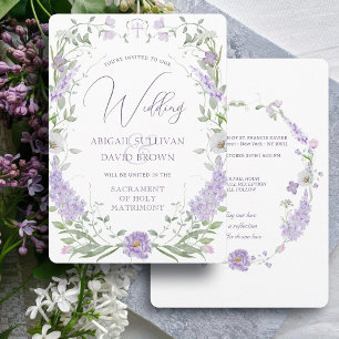 Invitation Cadre floral lilas lavande mariage catholique