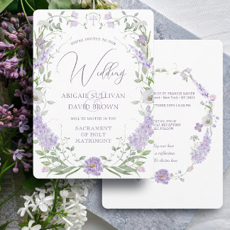 Invitation Cadre floral lilas lavande mariage catholique