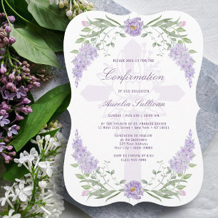 Invitation Cadre floral lilas Sainte Croix Confirmation