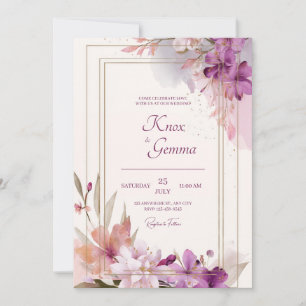 Invitation Cadre Floral Mariage Violet Pourpre Romantique Dor