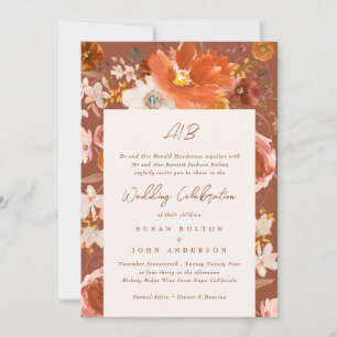 Invitation Cadre floral monogrammé en terre cuite Cream Deser