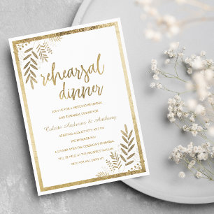 Invitation Cadre floral or blanc élégant Rehearsal Dîner