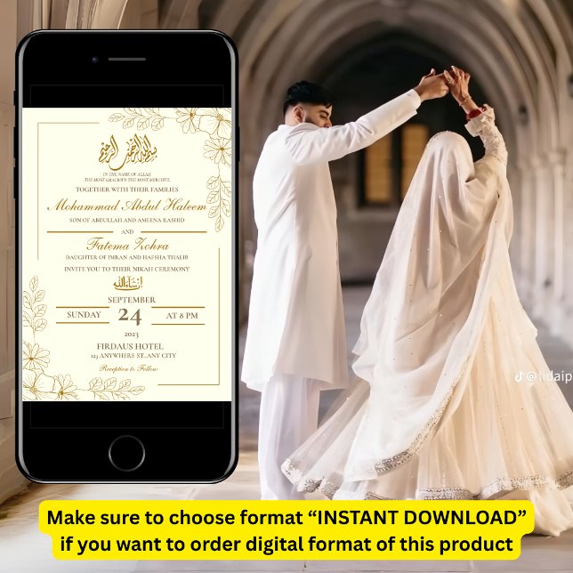 Invitation Cadre Floral Or Elégant Livre blanc moderne Nikah (Créateur téléchargé)