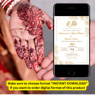 Invitation Cadre Floral Or Elégant Livre blanc moderne Nikah