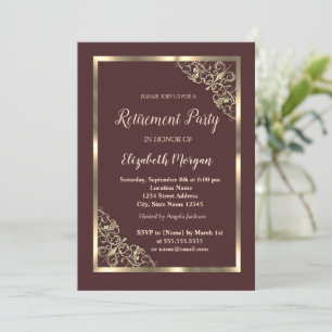 Invitation Cadre floral or élégant retraite marron