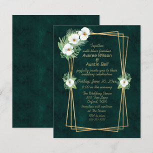 Invitation Cadre Floral Or Vert Emeraude
