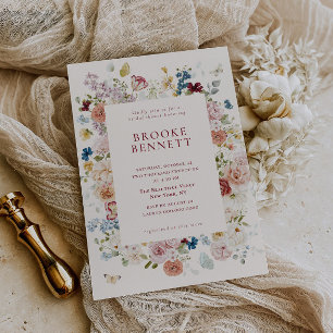 Invitation Cadre floral papillon romantique pour la douche de