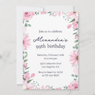 Invitation Cadre floral rose 99e anniversaire